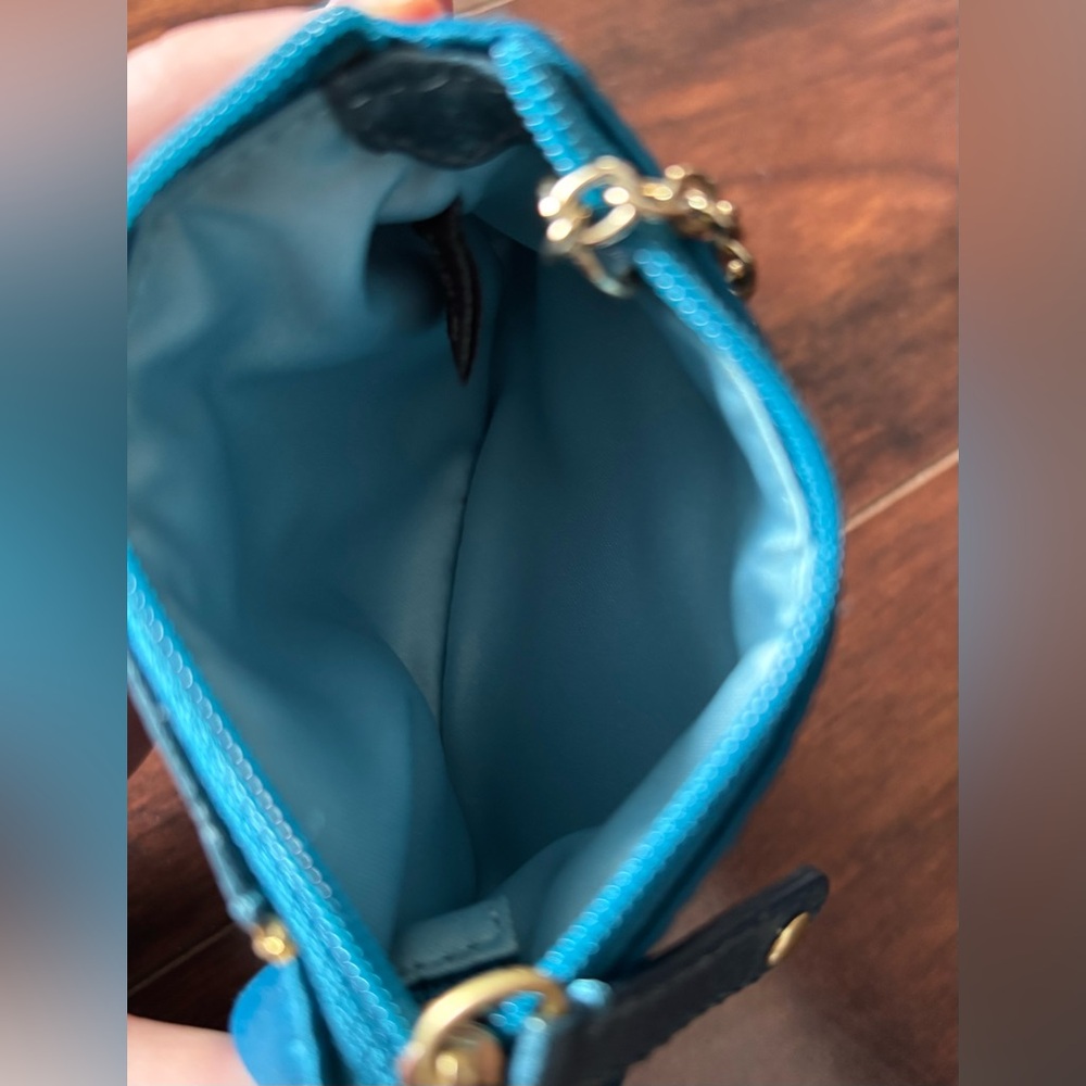 Coach Amanda Teal Satin Mini Skinny Zip Coin Purse - Picture 6 of 8